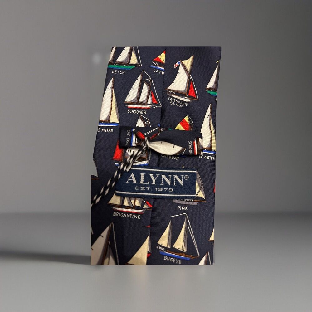 NWT Alynn Tie Silk Name That Boat Navy Nautical Sea Boat Designer  Summer Holch - Picture 11 of 12